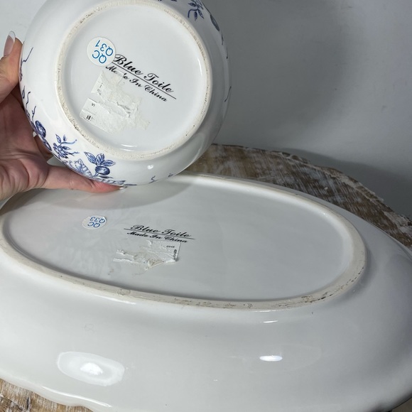 Blue Toile large floral platter & bowl set French Country cottage decor - Picture 8 of 10